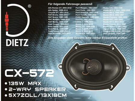 Dietz CX572 luidspreker set 5 x 7 inch 135 watts MAX 4 ohms