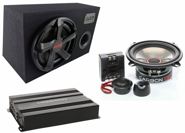 Audio System Carbon Bass-Set-12/165 bassreflex kist 12 inch + 4 kanaals versterker + 16,5cm compo set